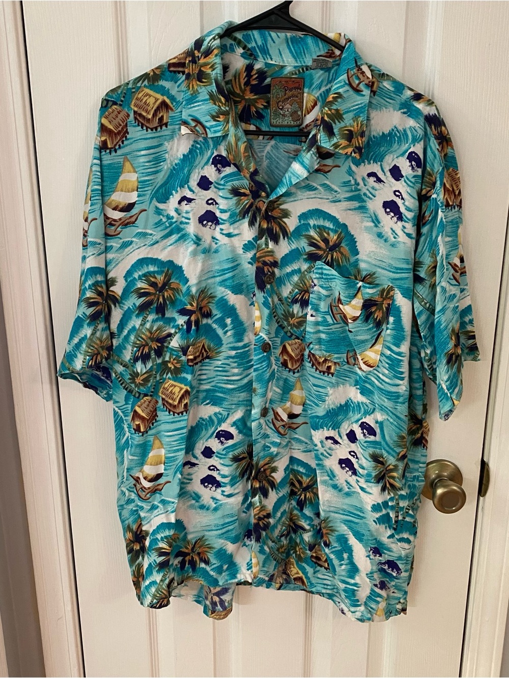 Pineapple Connections Hawaiian Aloha Shirt XL Blue Tropical‎ Beach Rayon Vintage
